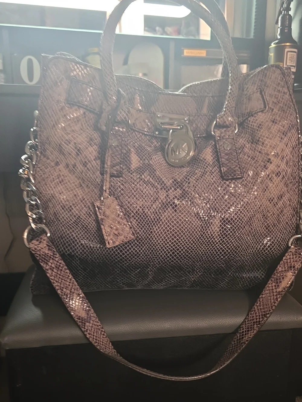 Michael Kors Pink Snakeskin-Pattern Shoulder Tote